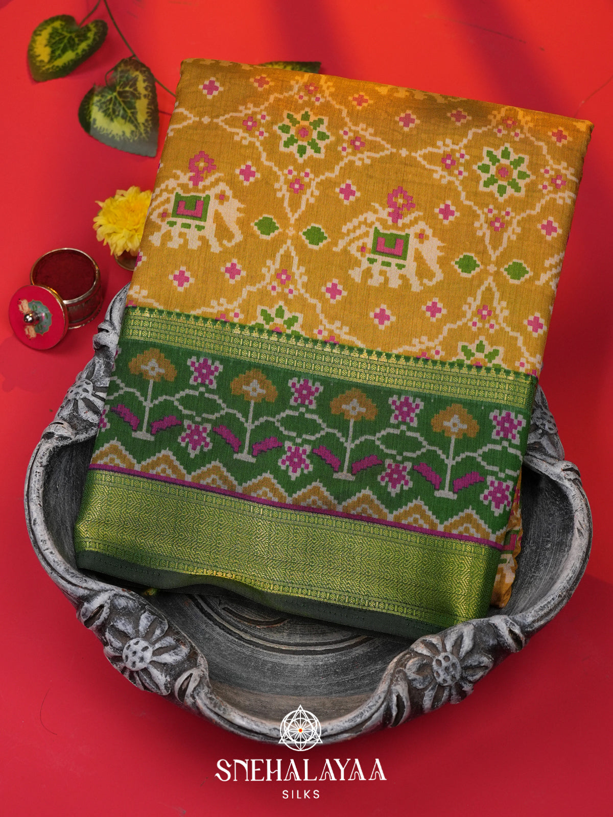 Mustard Yellow Ikkat Saree
