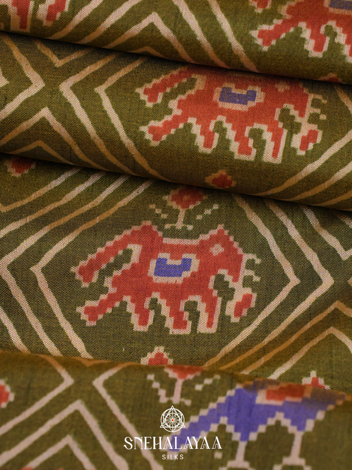 Olive Green Ikkat Saree