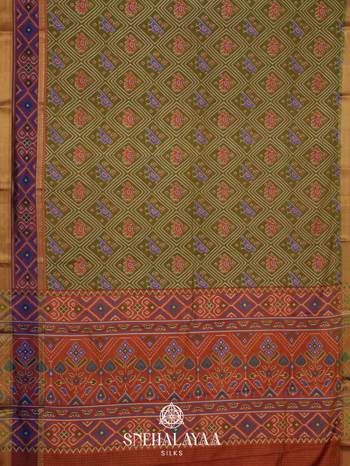 Olive Green Ikkat Saree