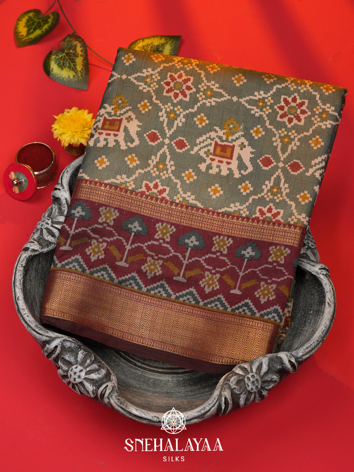 Sage Green Ikkat Saree