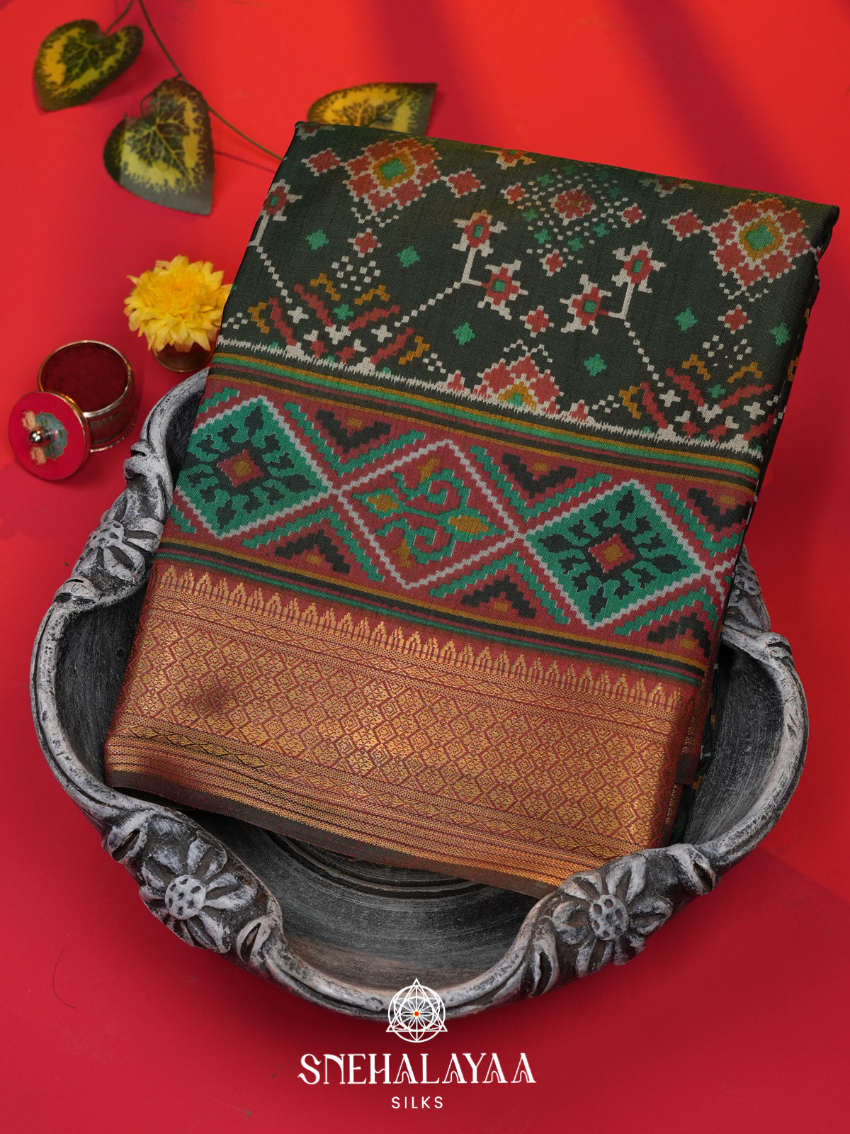 Forest Green Ikkat Saree