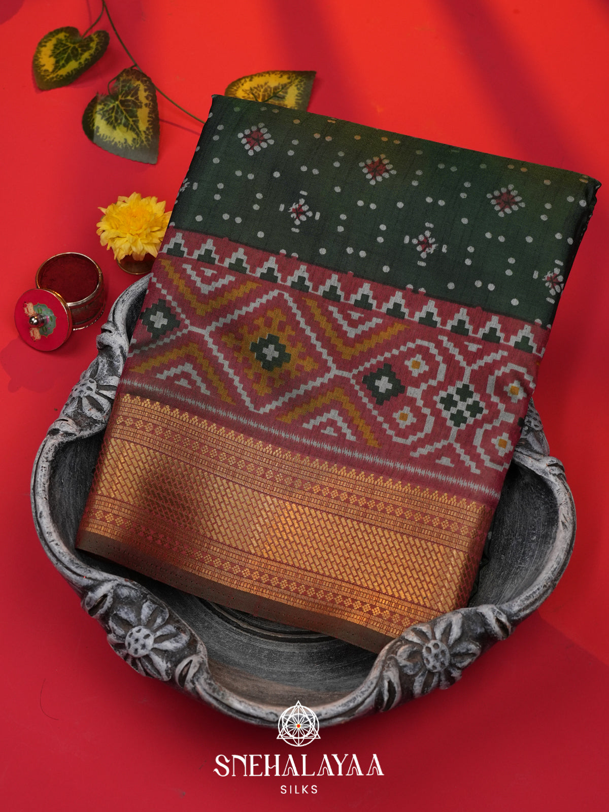 Forest Green Ikkat Saree