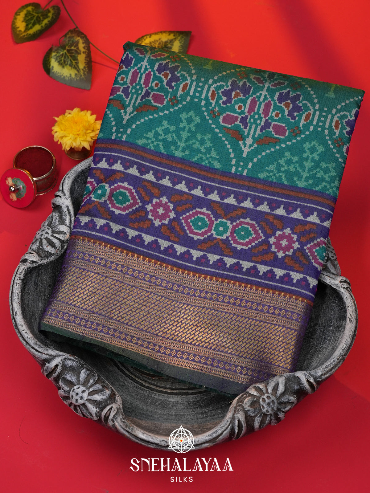 Teal Green Ikkat Saree