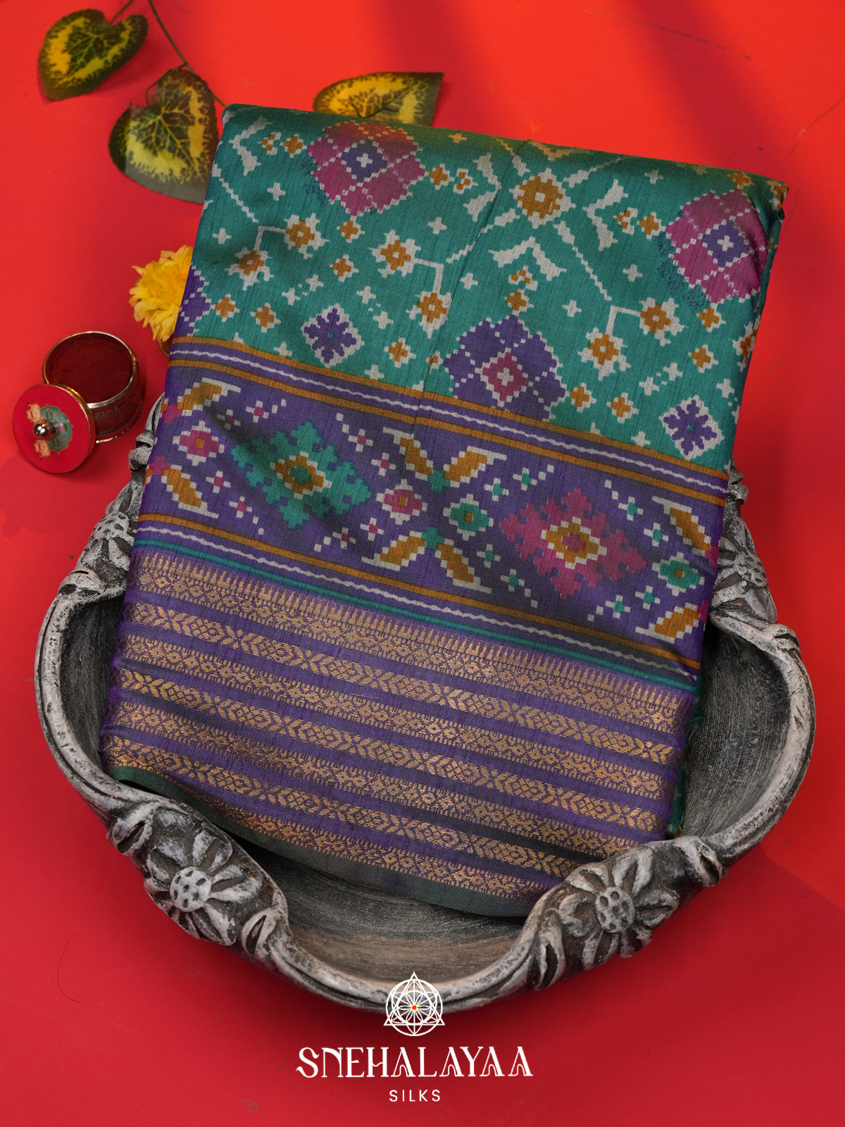 Teal Green Ikkat Saree