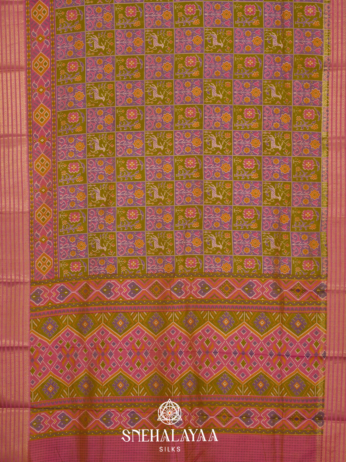 Moss Green Ikkat Saree