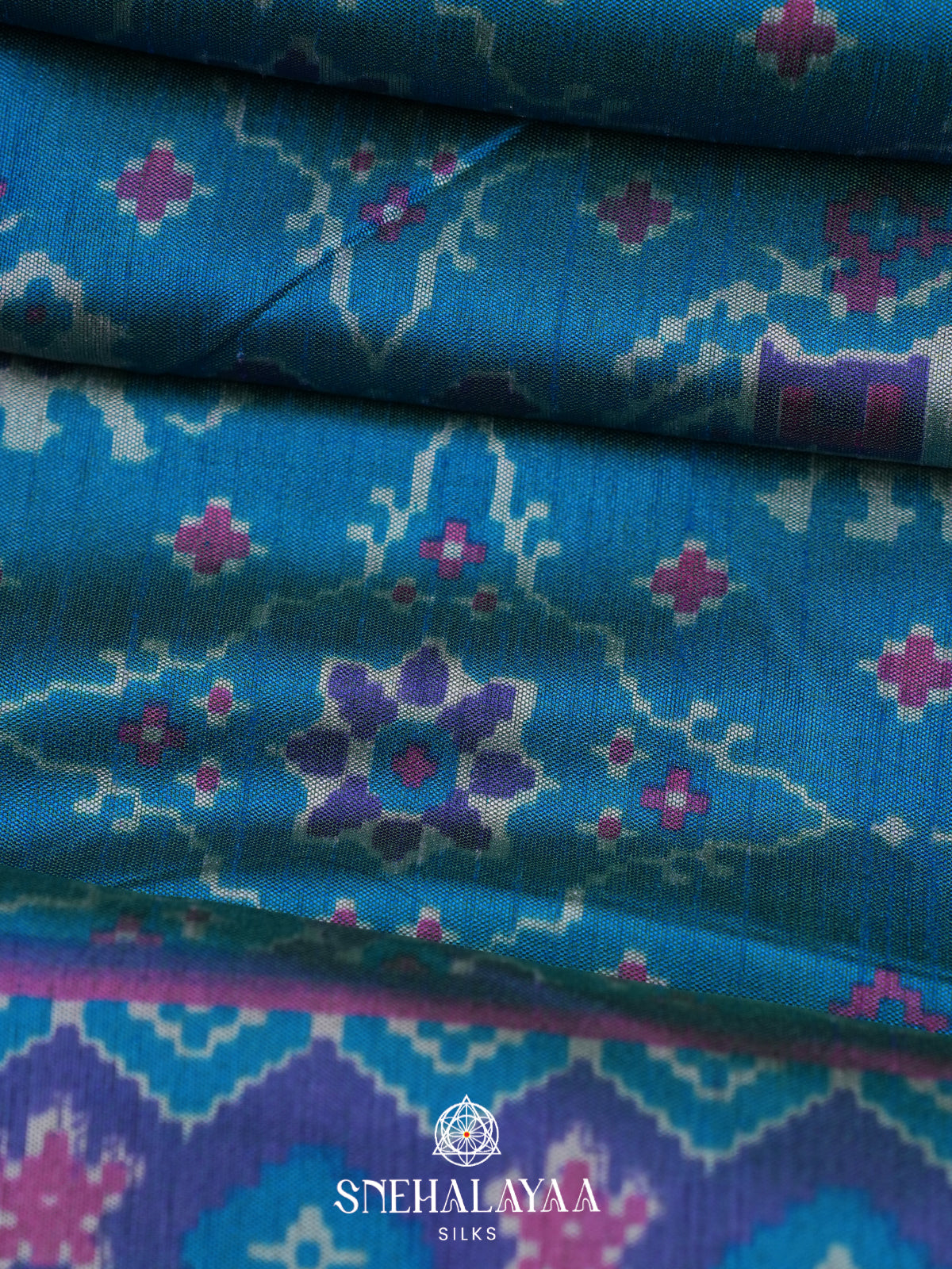 Peacock Blue Ikkat Saree
