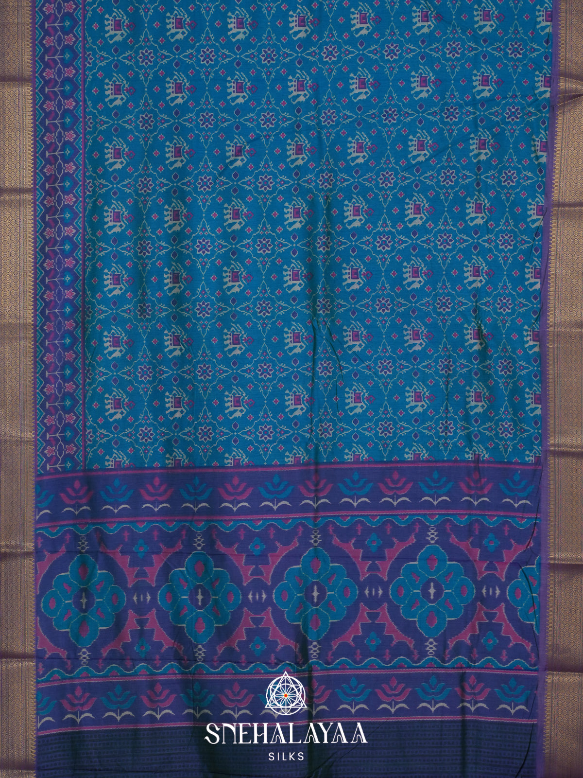 Peacock Blue Ikkat Saree
