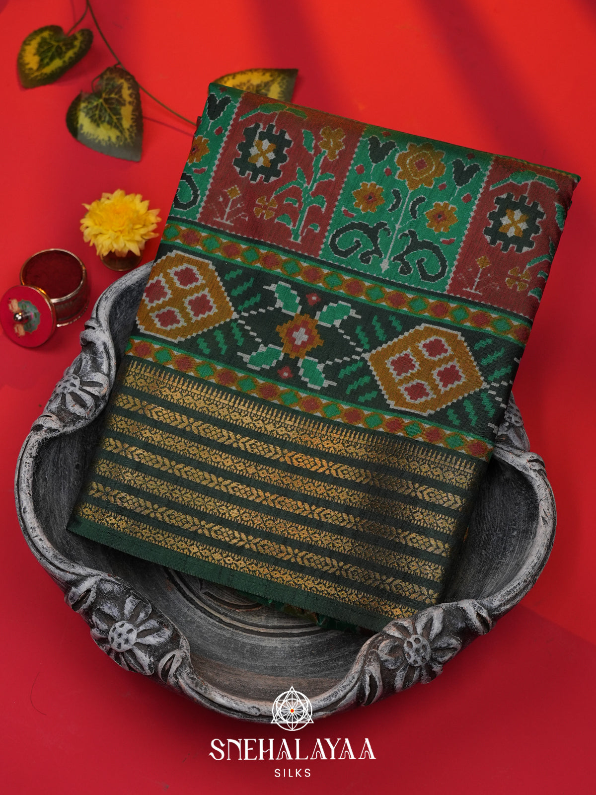 Forest Green Ikkat Saree