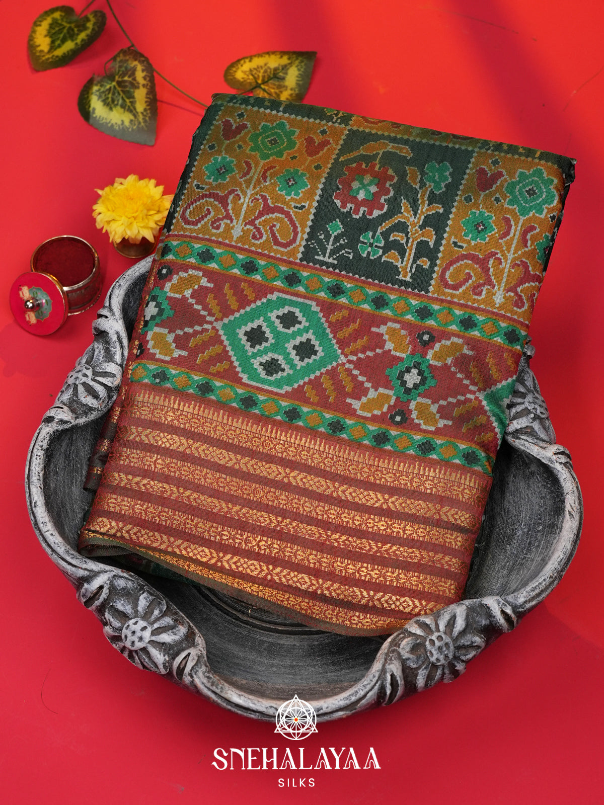 Forest Green Ikkat Saree