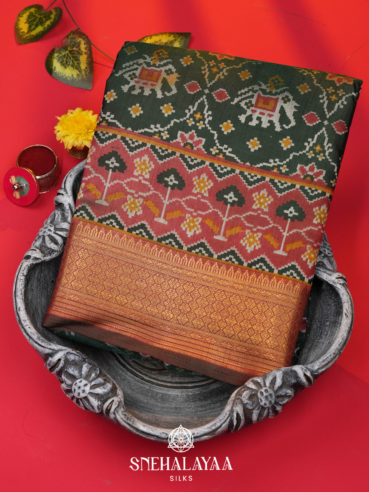 Forest Green Ikkat Saree