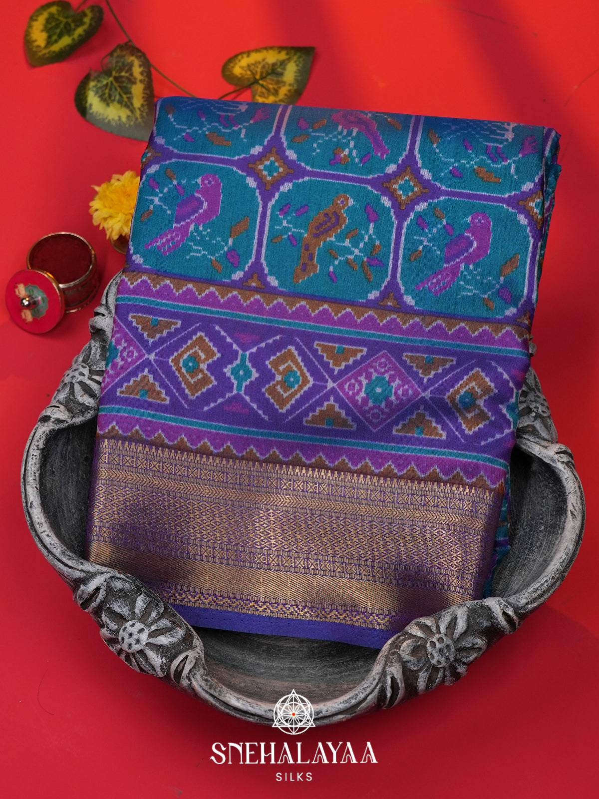 Peacock Blue Ikkat Saree