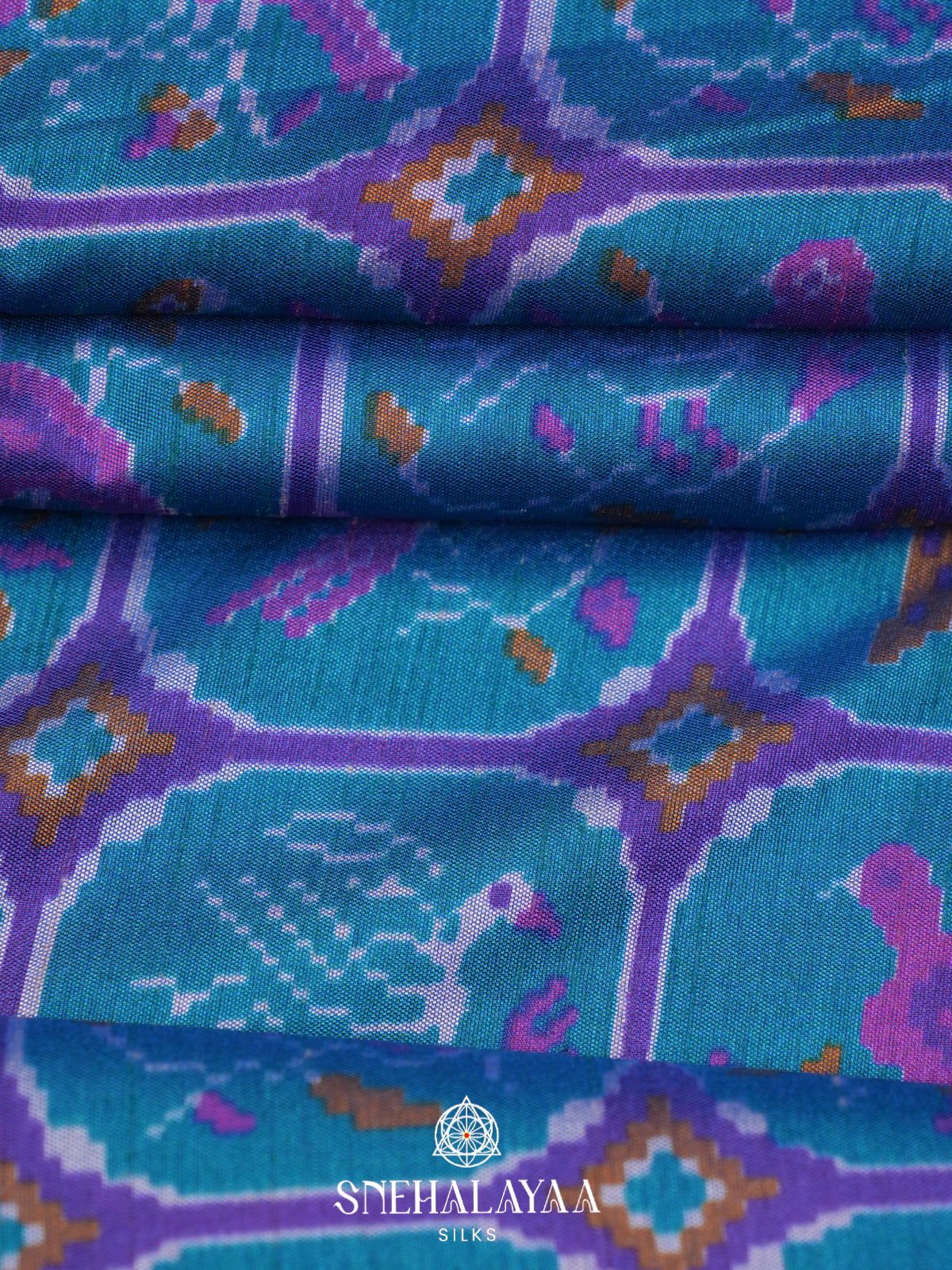 Peacock Blue Ikkat Saree