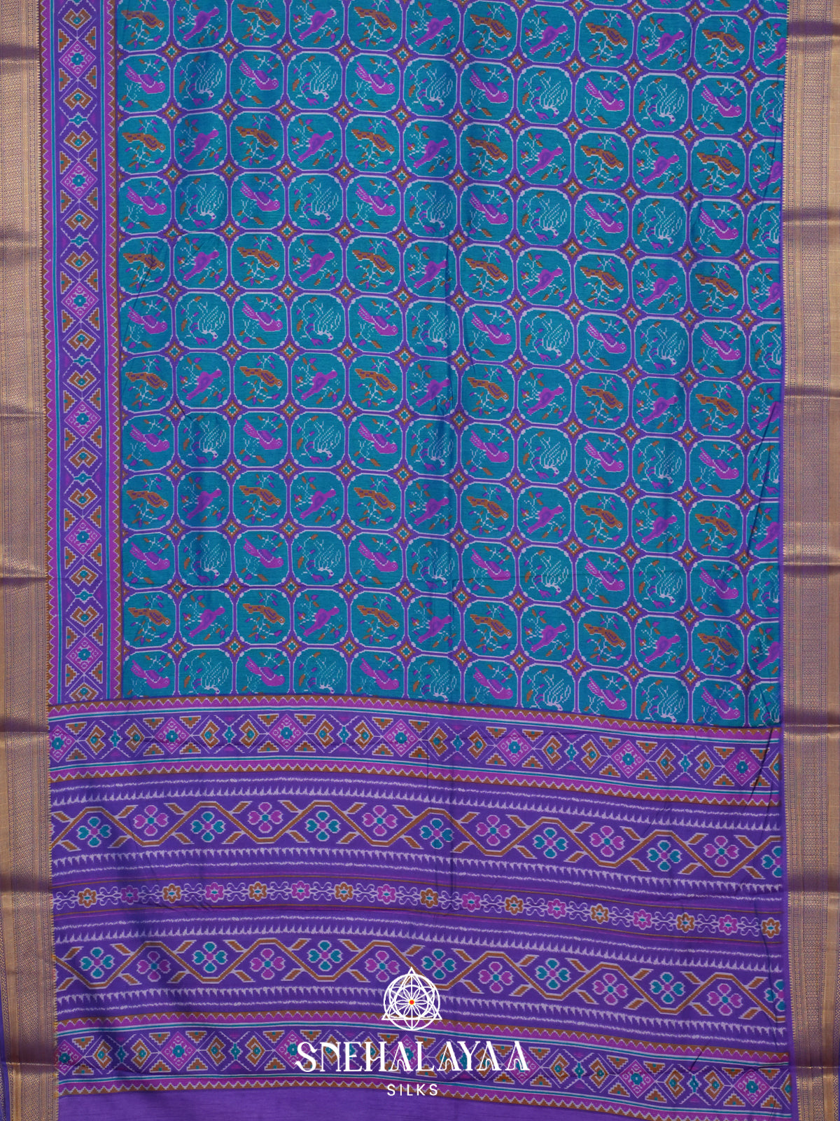 Peacock Blue Ikkat Saree