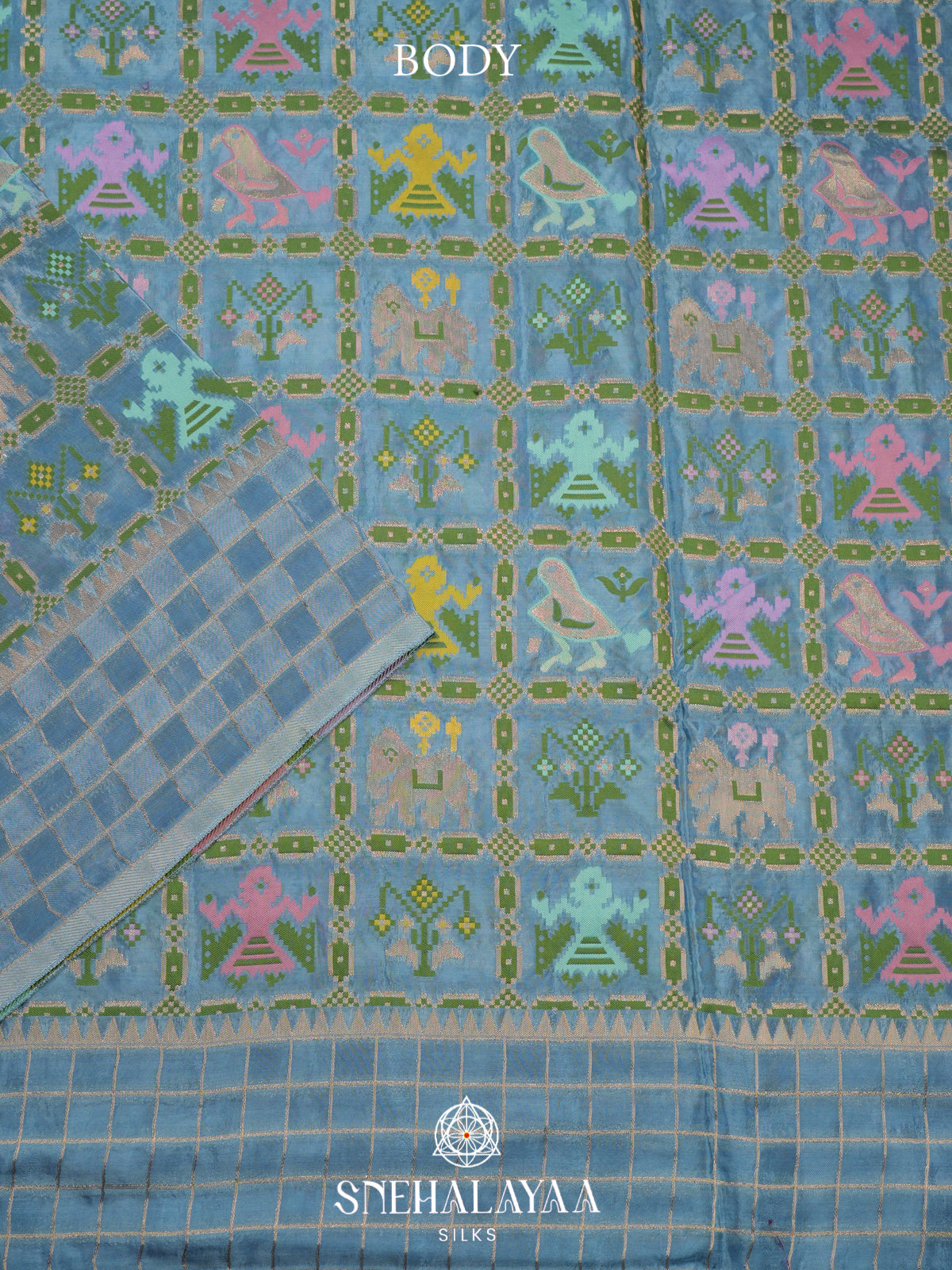 Blue Semi Pochampally Saree With multicolour Traditional Ikkat Weave