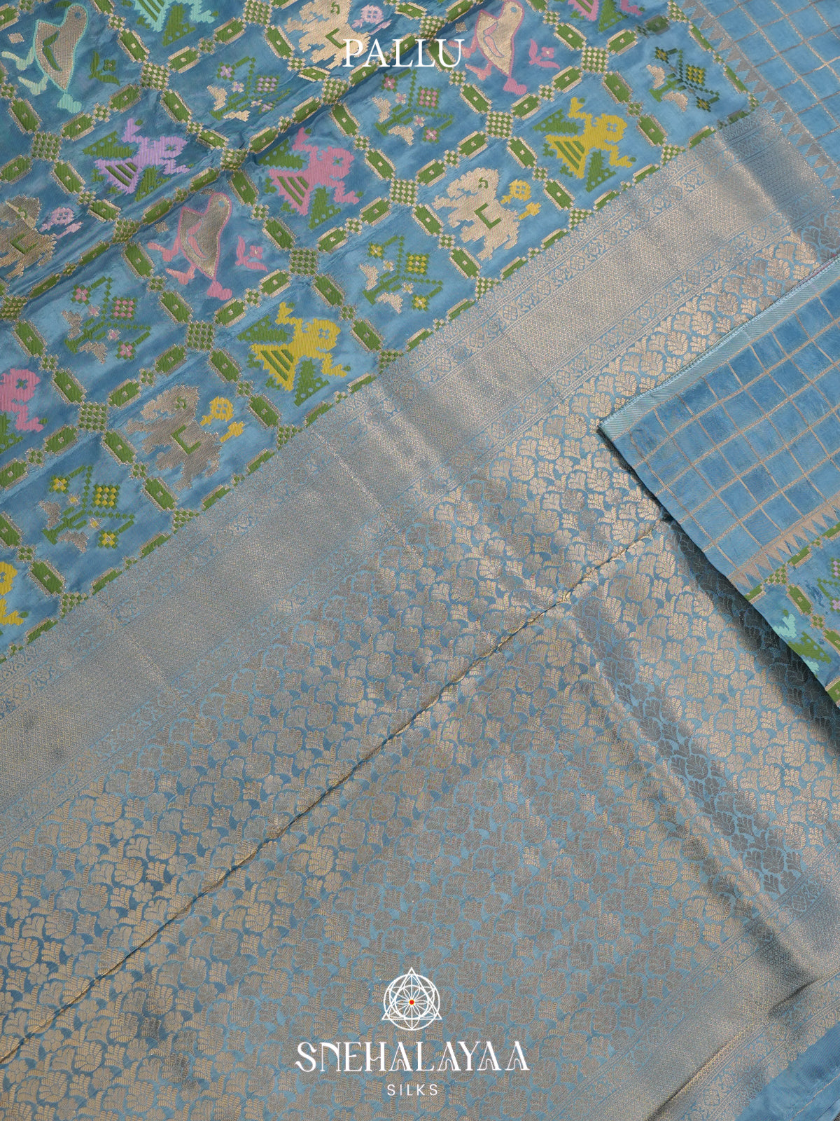 Blue Semi Pochampally Saree With multicolour Traditional Ikkat Weave