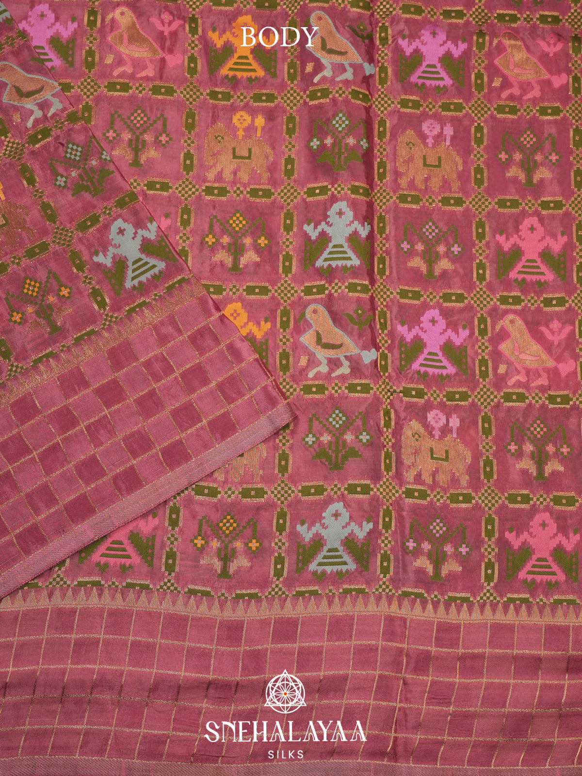 Mauve Pink Semi Pochampally Saree With multicolour Traditional Ikkat Weave