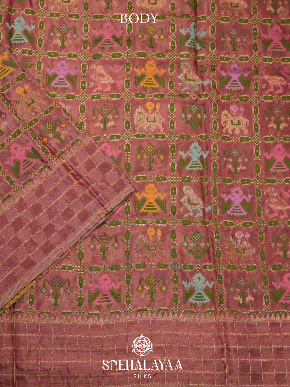 Mauve Pink Semi Pochampally Saree With multicolour Traditional Ikkat Weave