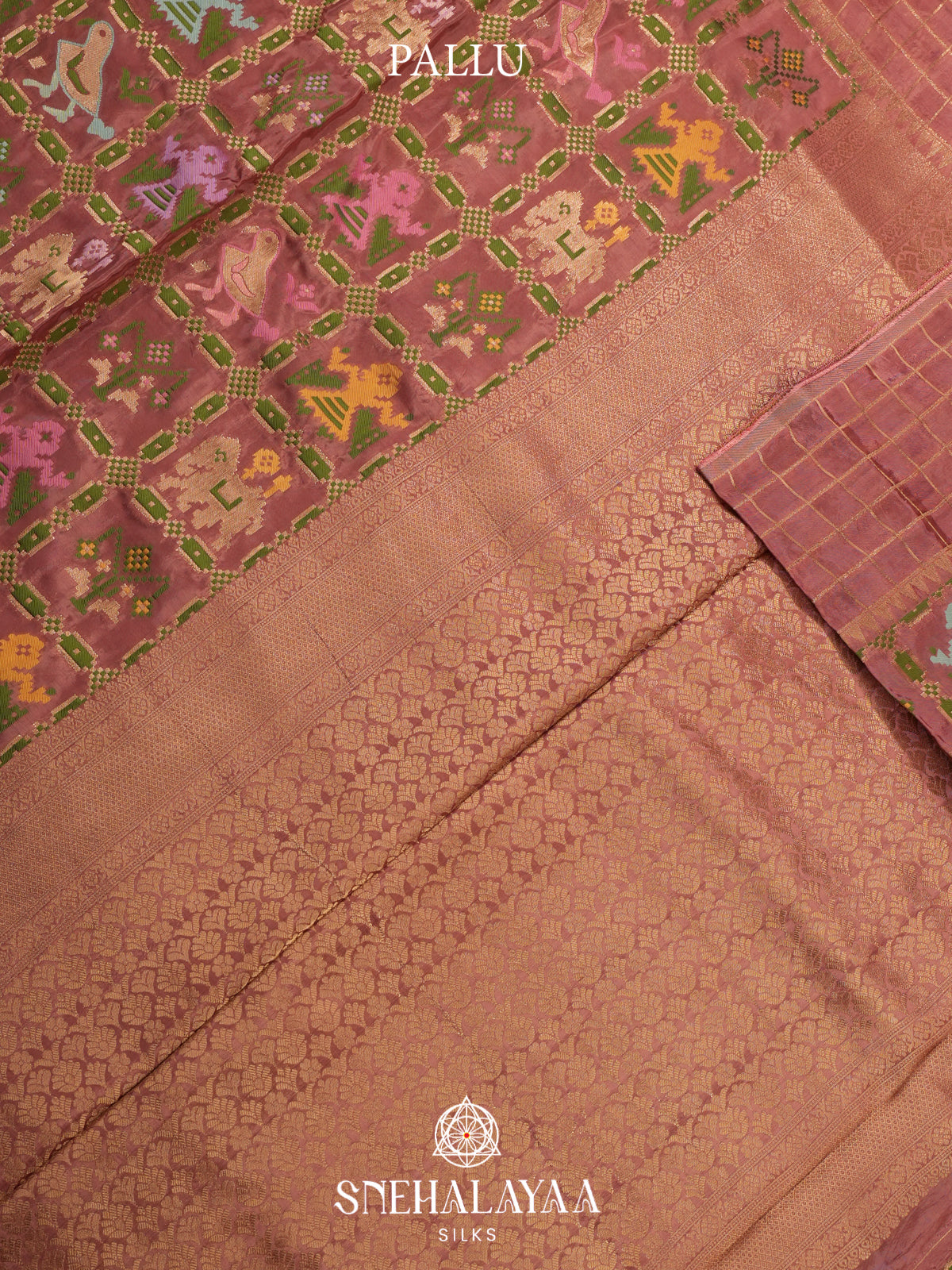 Mauve Pink Semi Pochampally Saree With multicolour Traditional Ikkat Weave