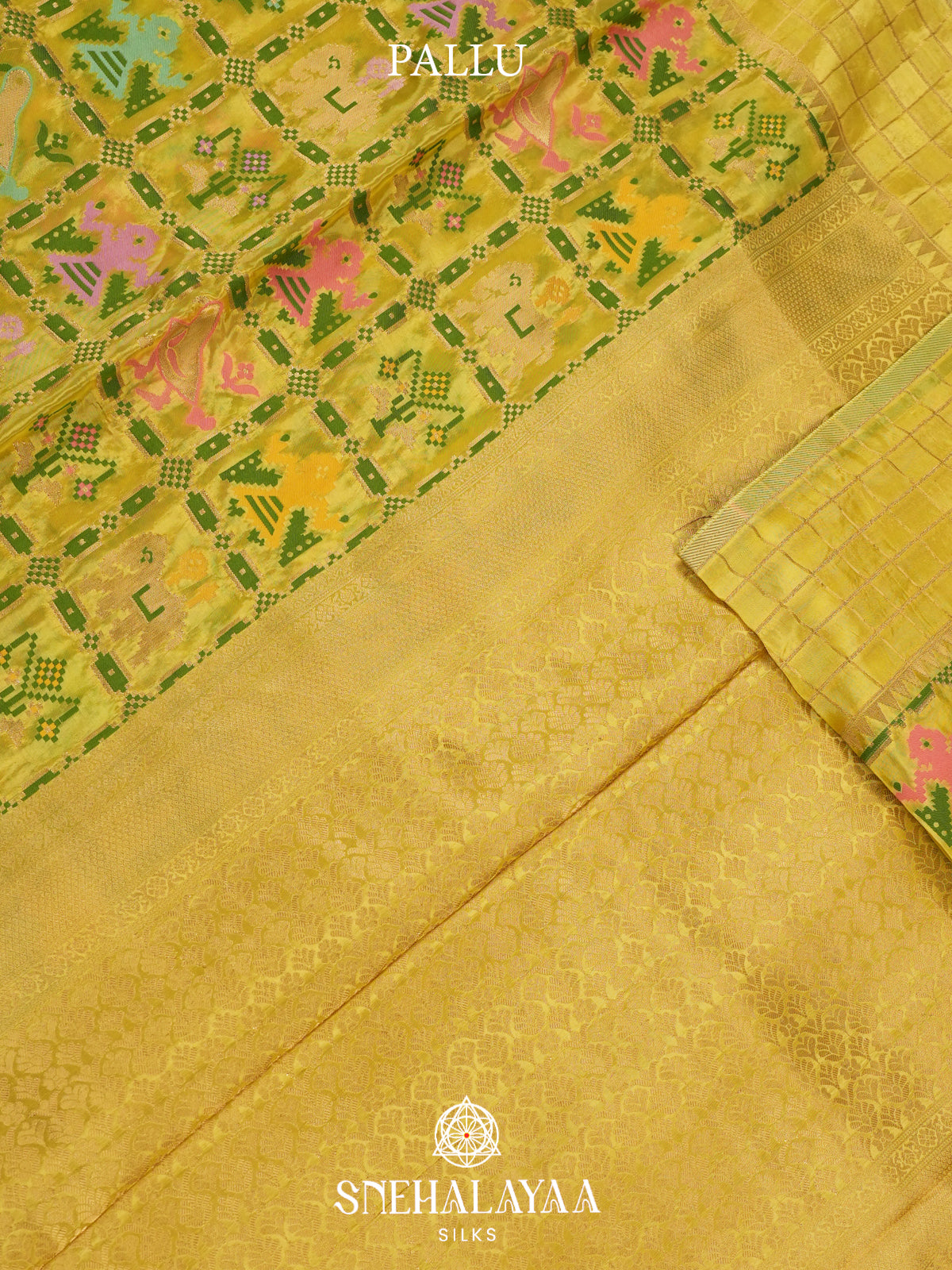 Lemon Yellow Semi Pochampally Saree With multicolour Traditional Ikkat Weave