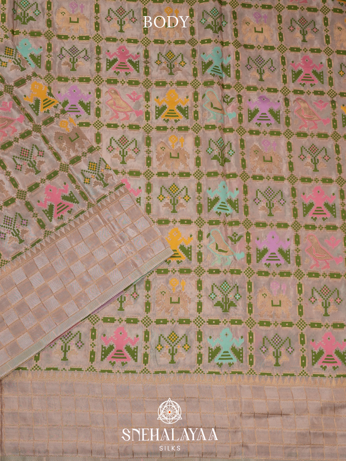 Beige Semi Pochampally Saree With multicolour Traditional Ikkat Weave