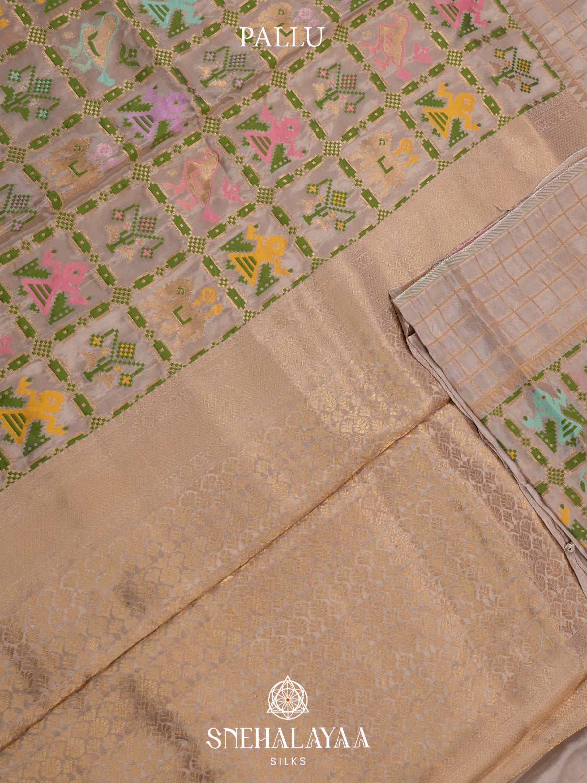 Beige Semi Pochampally Saree With multicolour Traditional Ikkat Weave