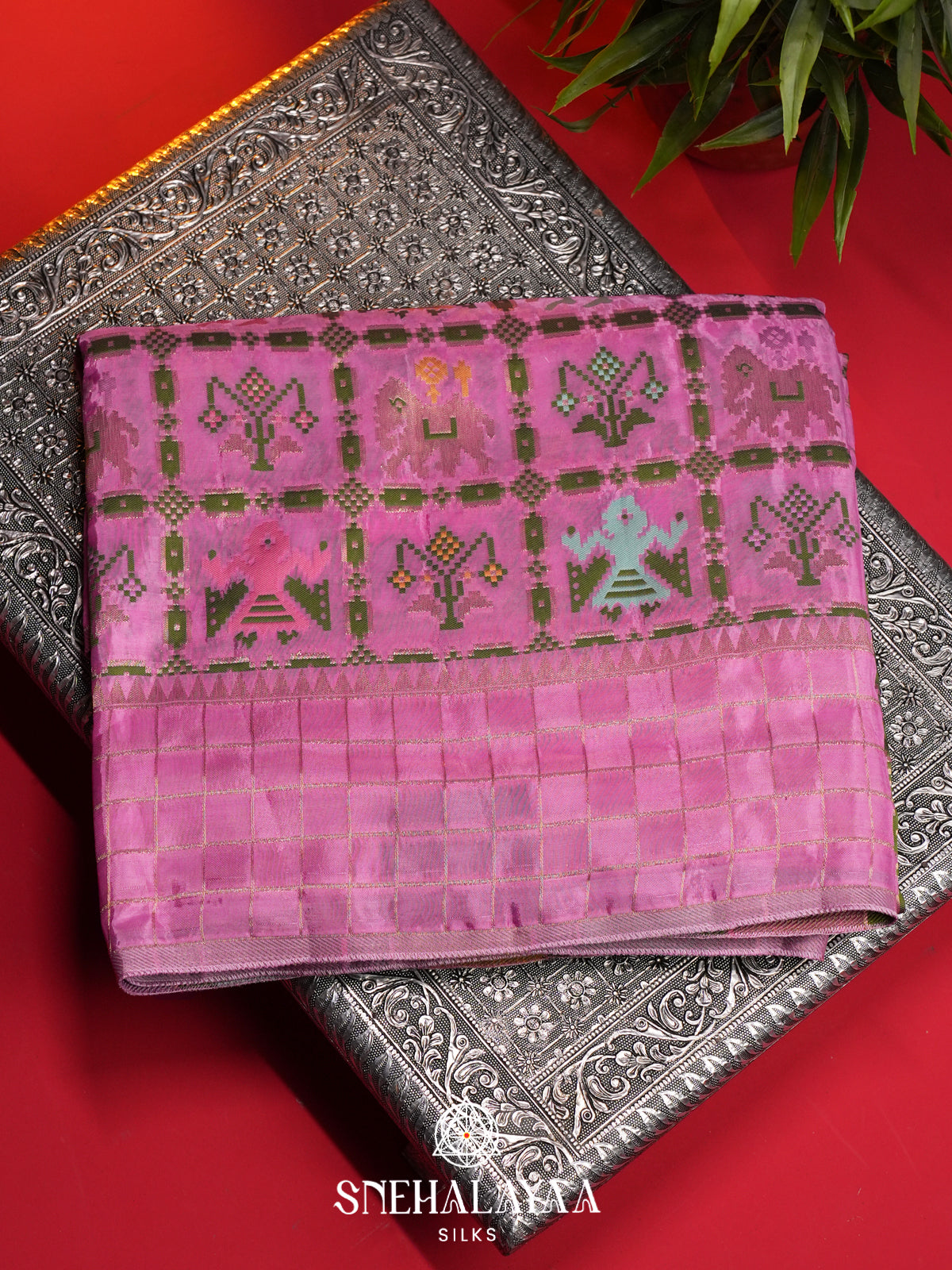 Pink Semi Pochampally Saree With multicolour Traditional Ikkat Weave