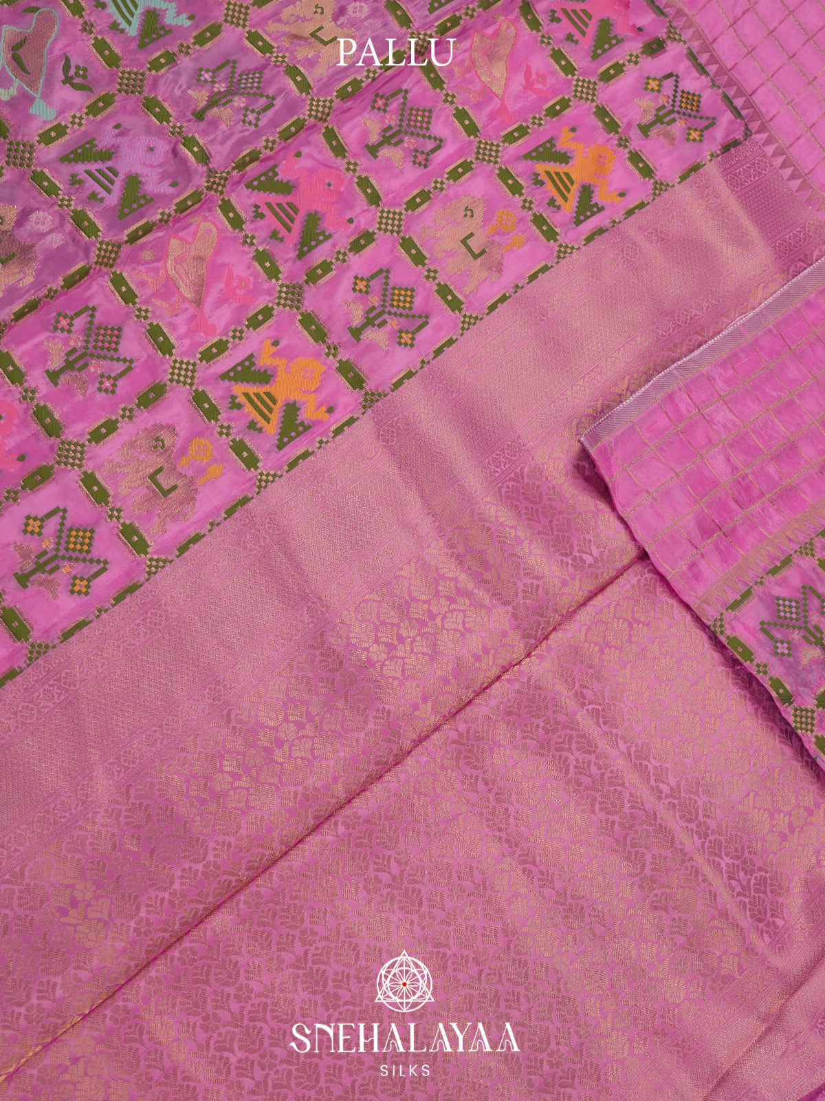 Pink Semi Pochampally Saree With multicolour Traditional Ikkat Weave