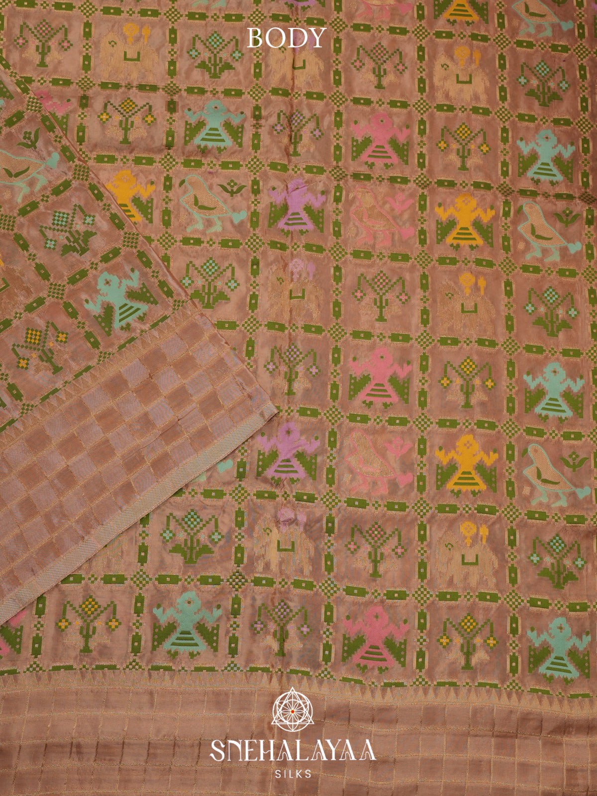 Brown Semi Pochampally Saree With multicolour Traditional Ikkat Weave