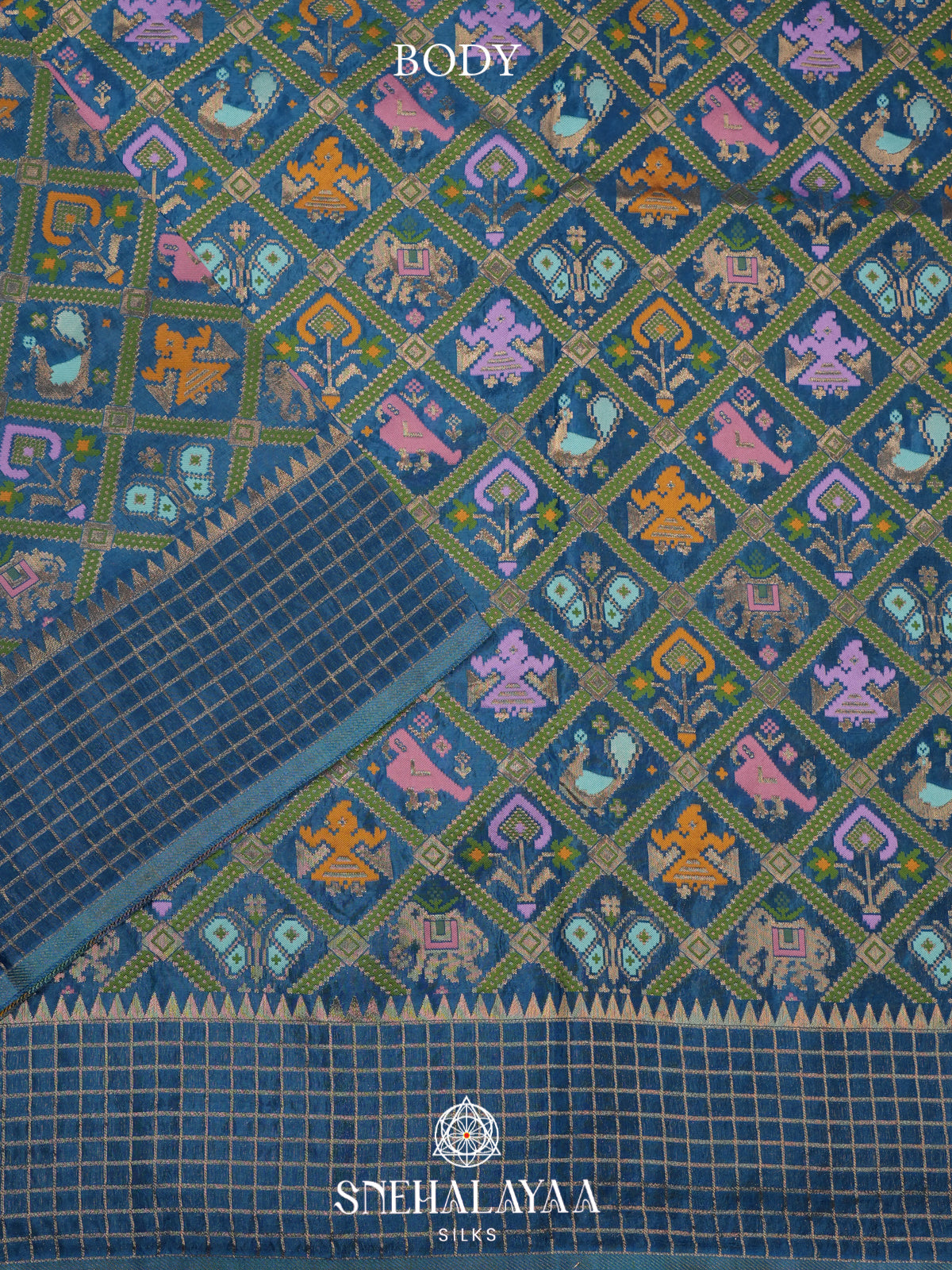 Aqua Blue Semi Pochampally Saree With multicolour Traditional Ikkat Weave