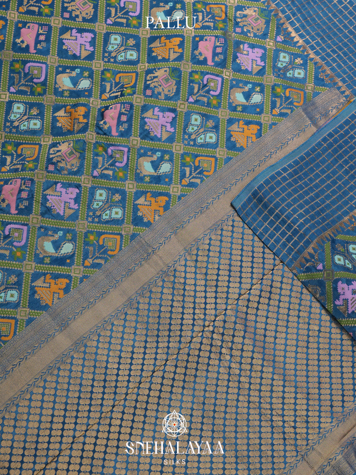 Aqua Blue Semi Pochampally Saree With multicolour Traditional Ikkat Weave