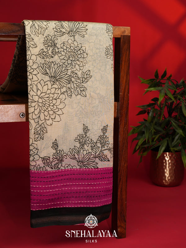 Cream Chanderi Saree