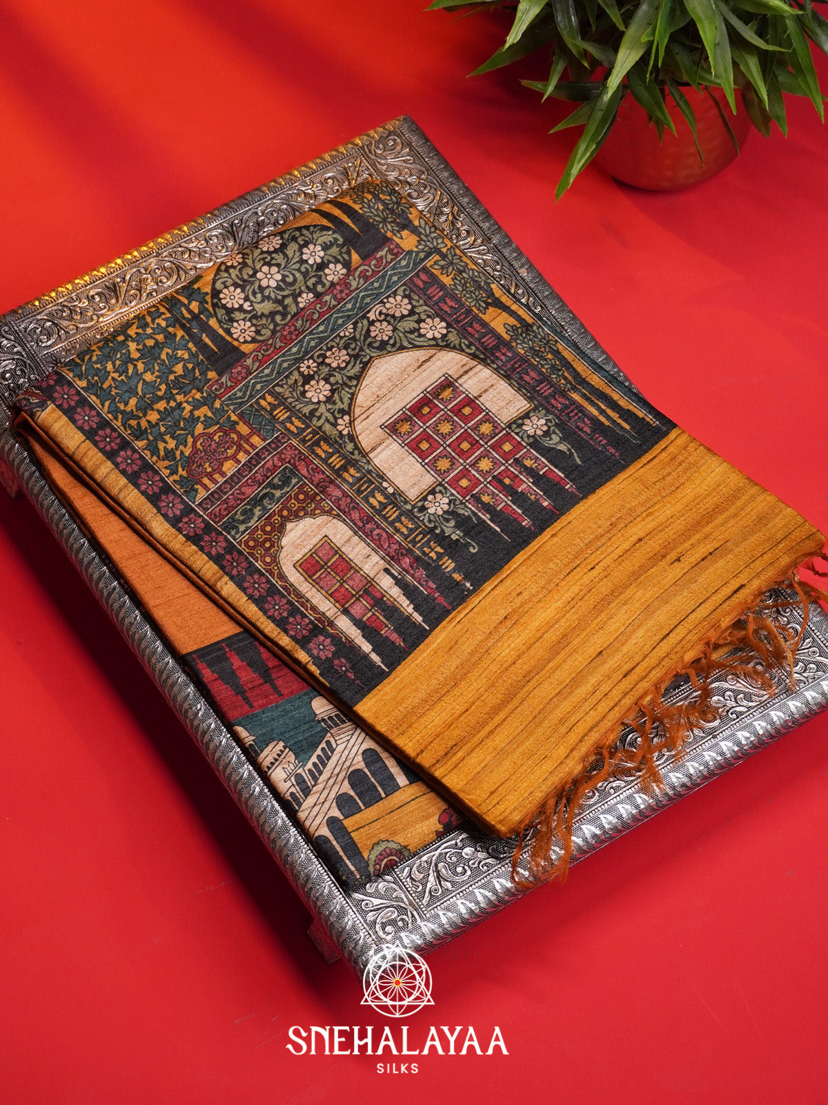 Rust Dupion Silk Saree