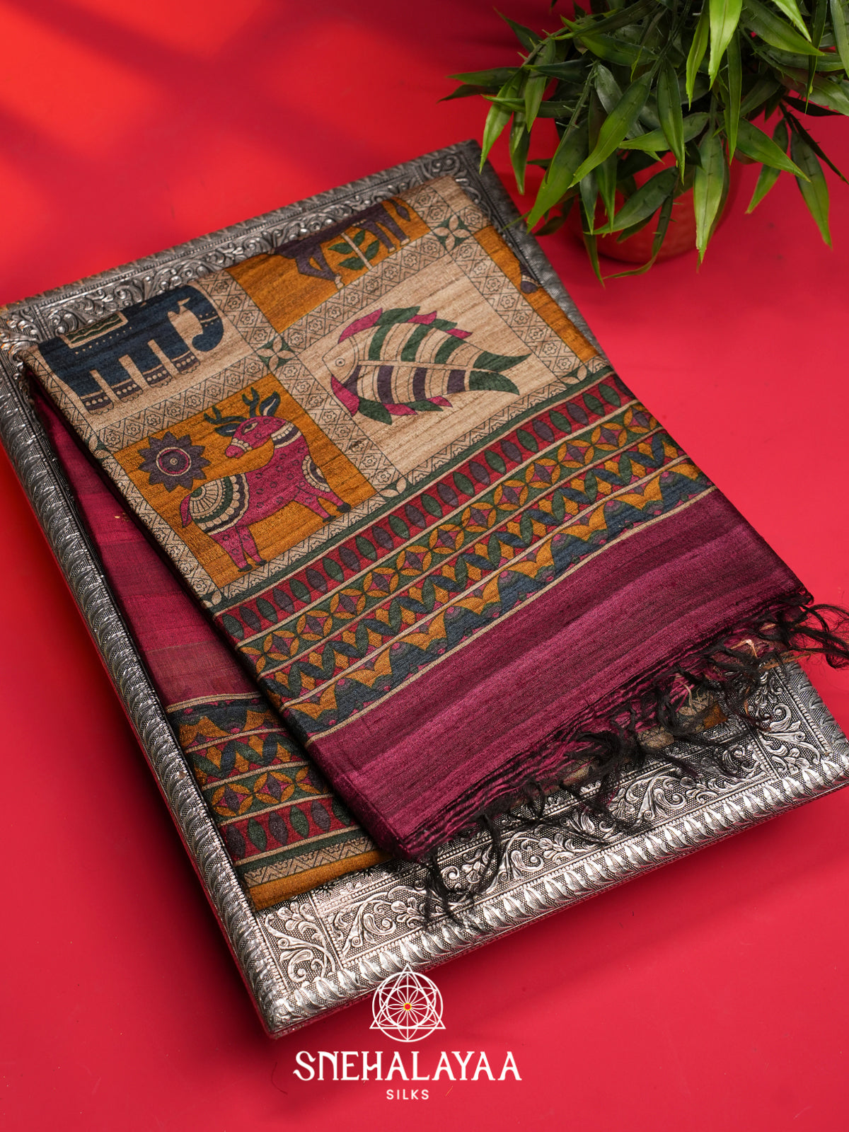 Maroon Matka Tussar Saree