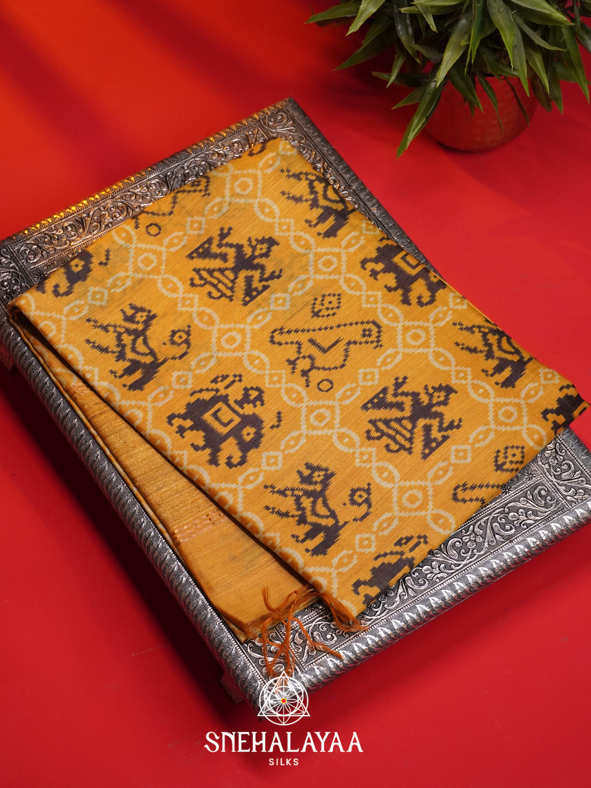 Mustard Yellow Tussar Silk Saree