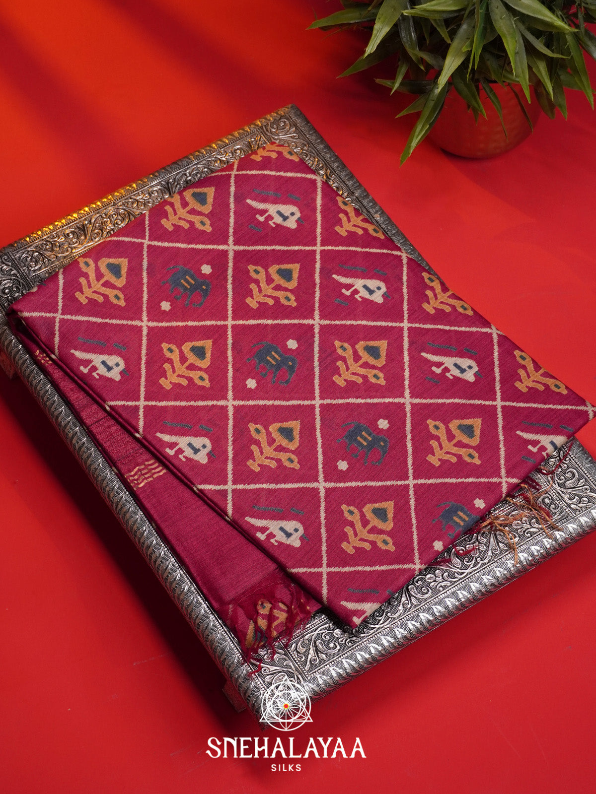 Magenta Tussar Silk Saree