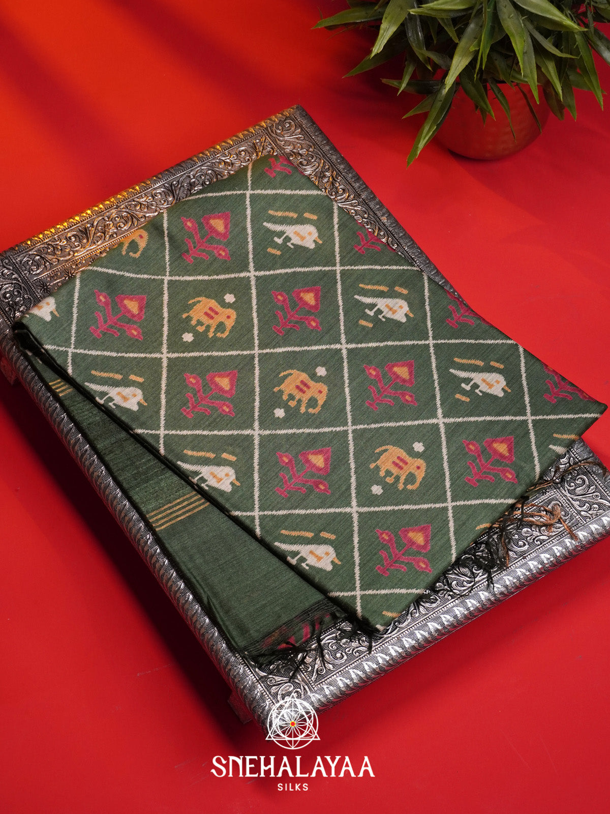 Green Tussar Silk Saree