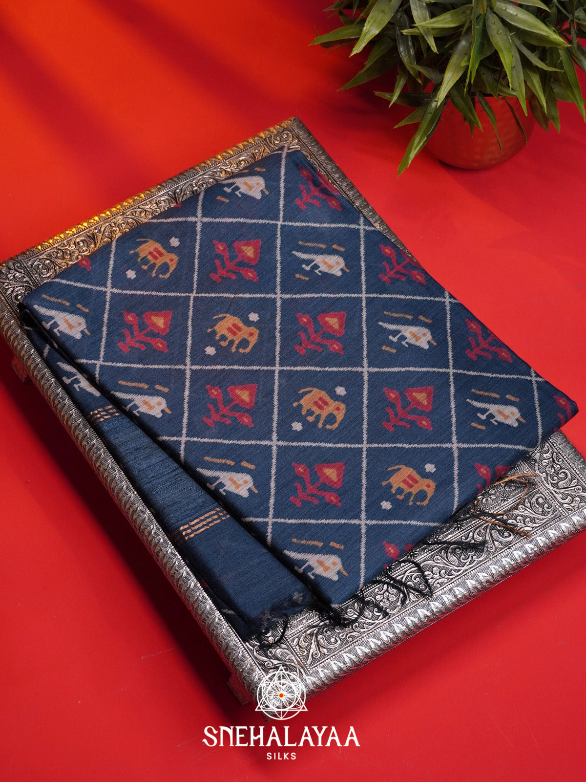 Blue Tussar Silk Saree
