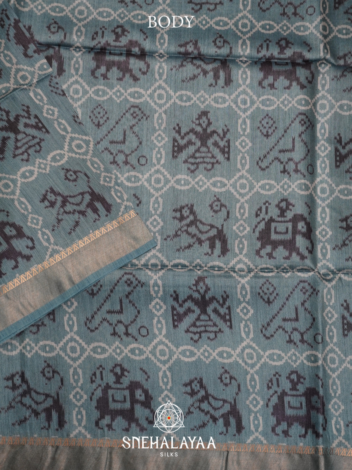 Grey Tussar Silk Saree