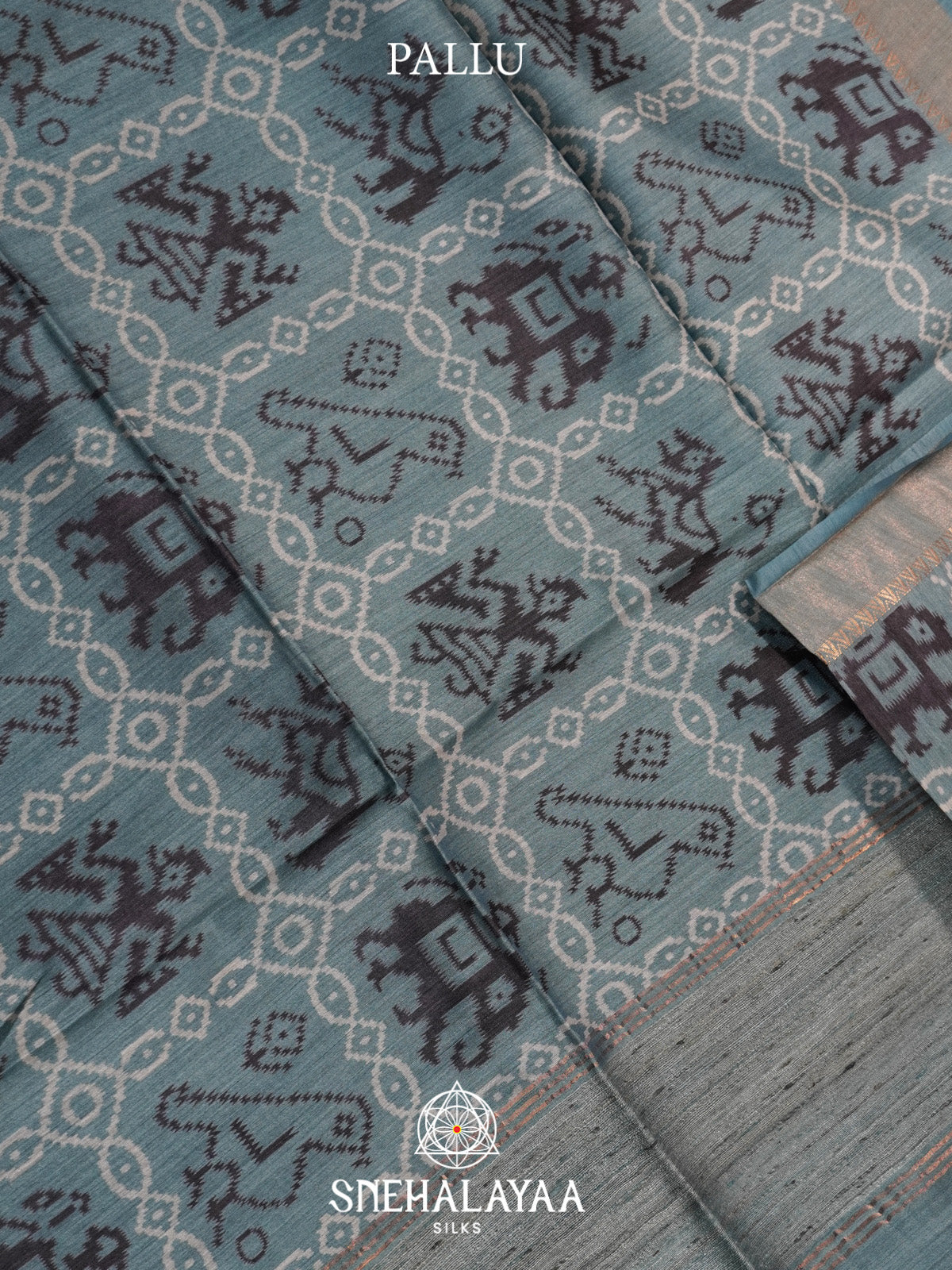 Grey Tussar Silk Saree