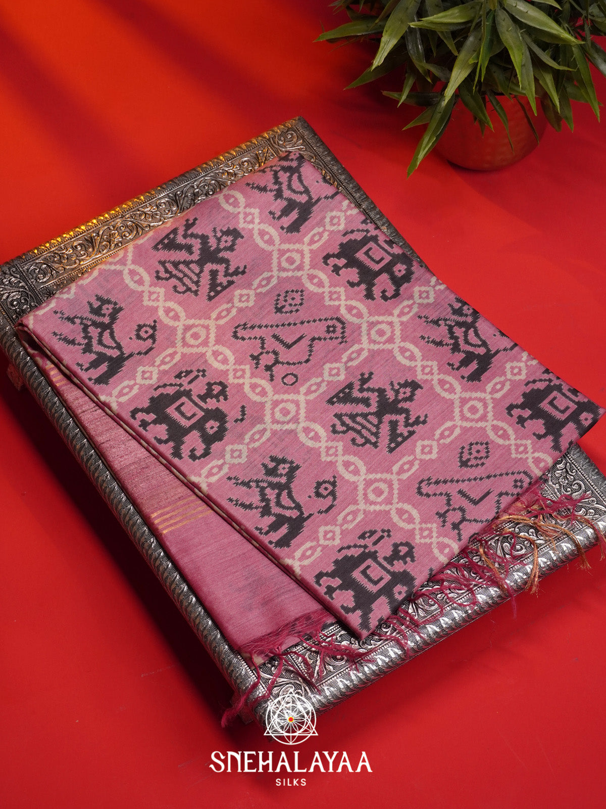 Baby Pink Tussar Silk Saree