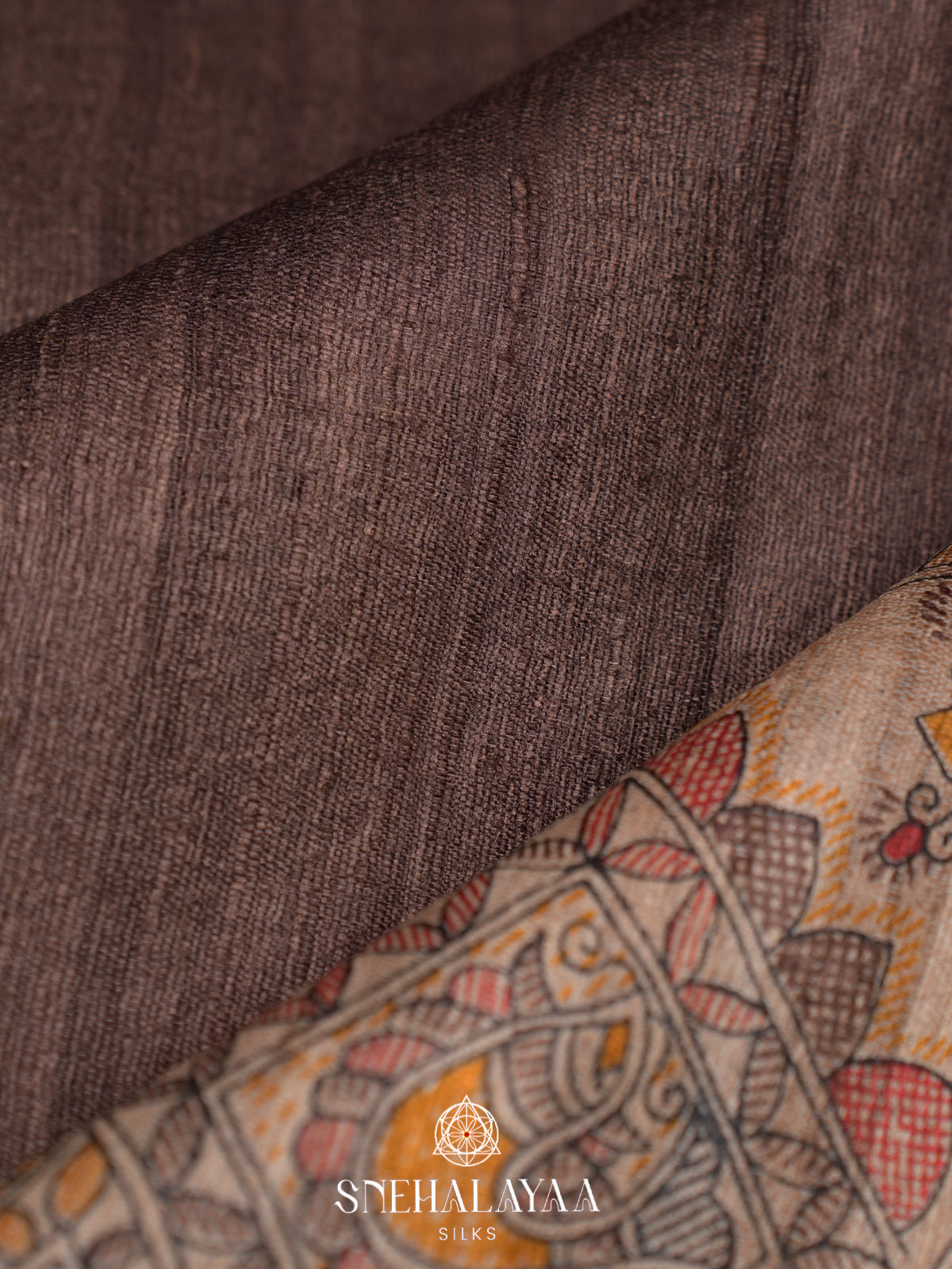 Brown Madhubani Tussar Saree