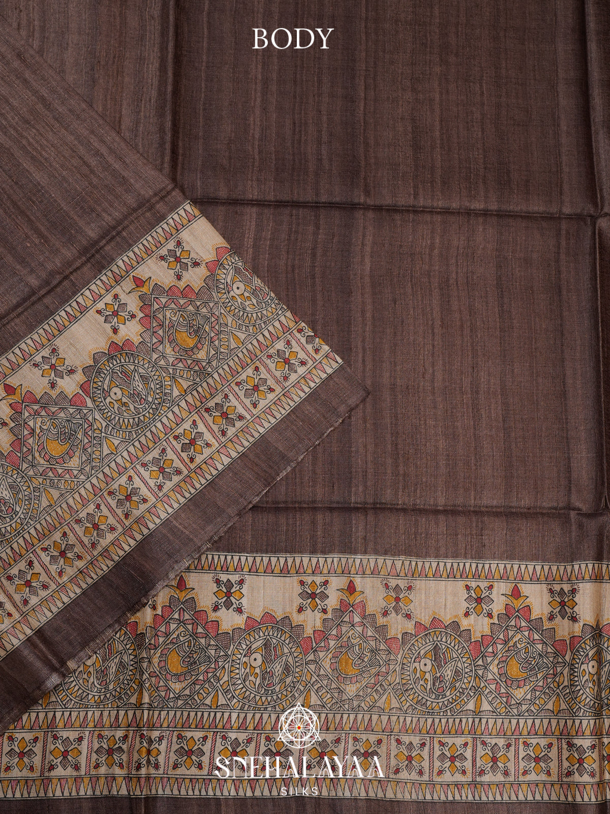 Brown Madhubani Tussar Saree
