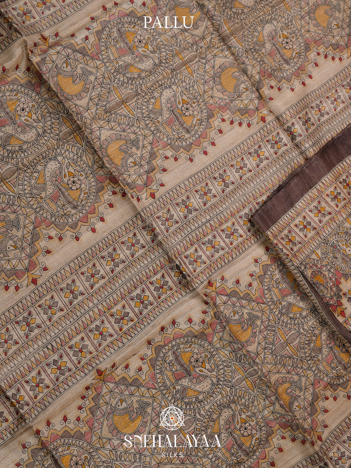 Brown Madhubani Tussar Saree