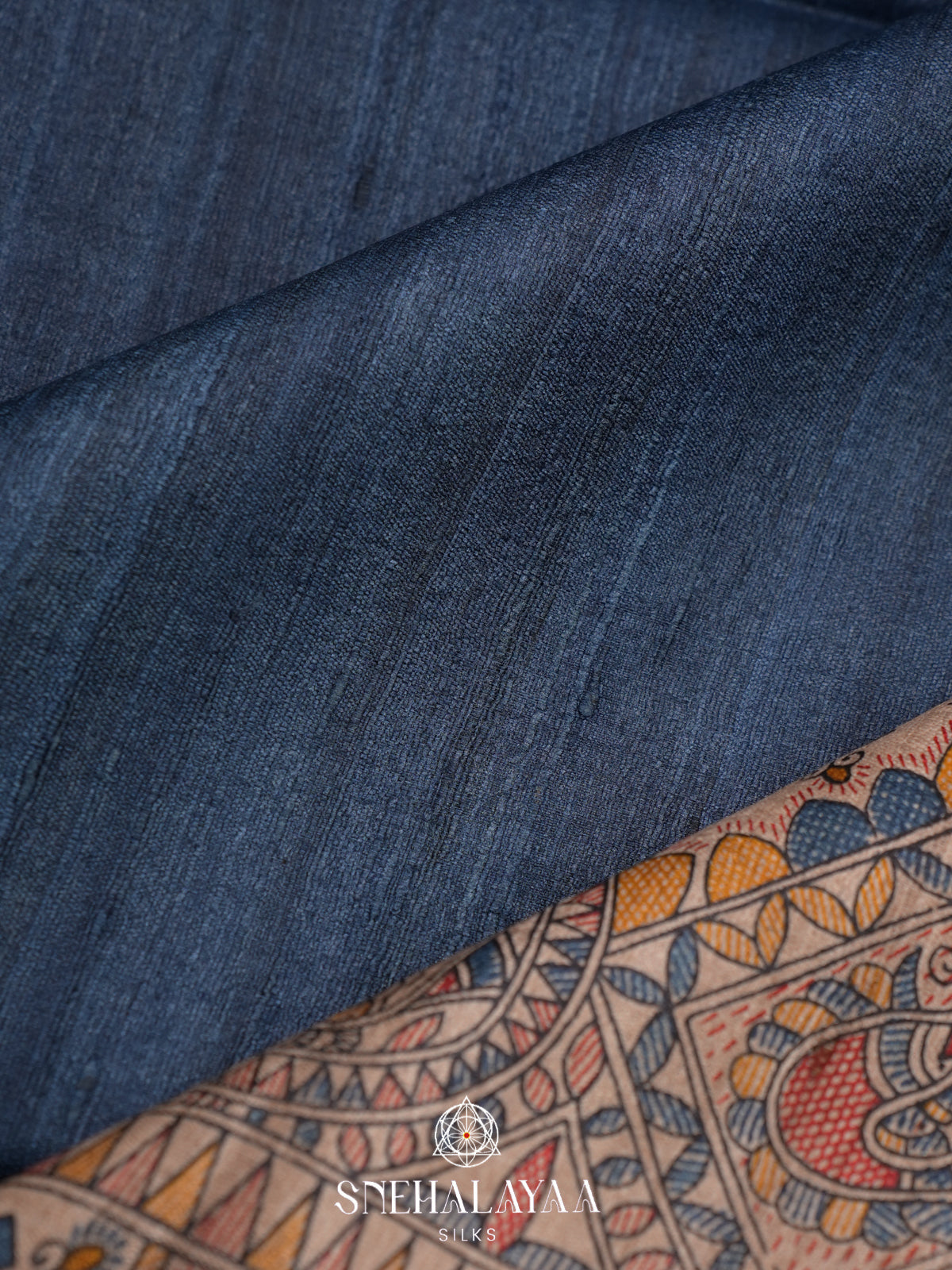 Ink Blue Madhubani Tussar Saree