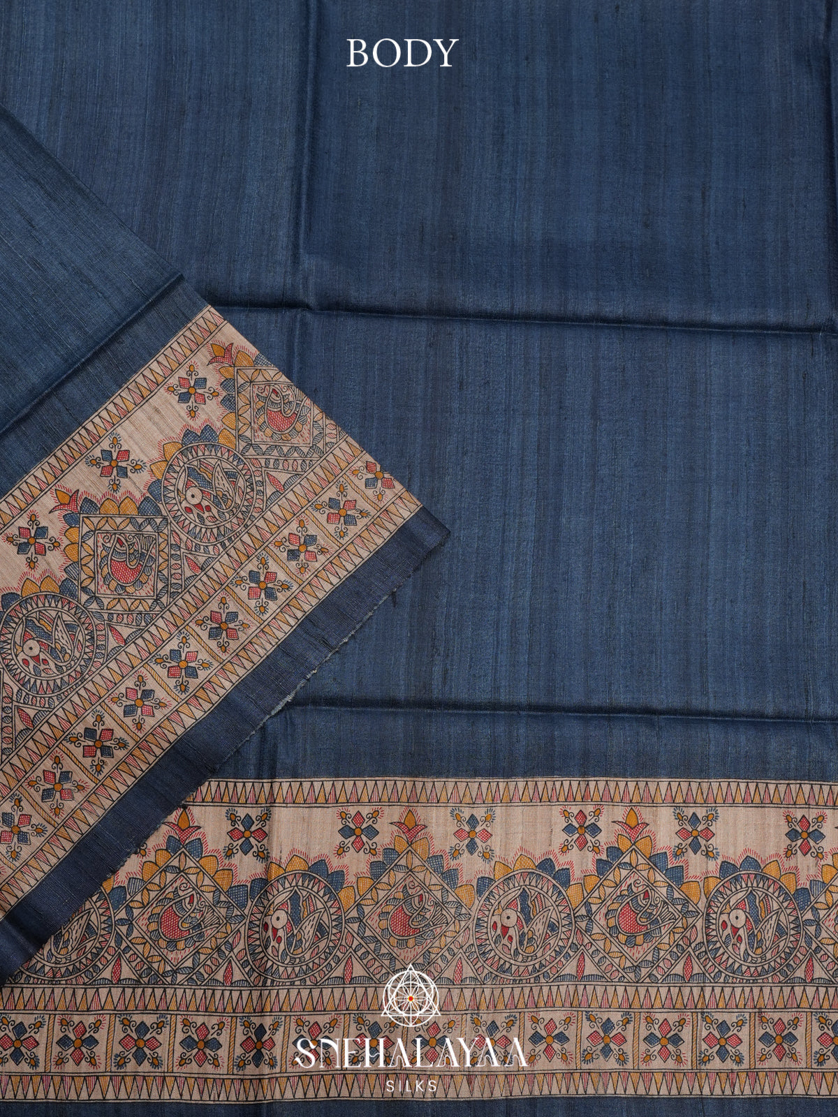 Ink Blue Madhubani Tussar Saree