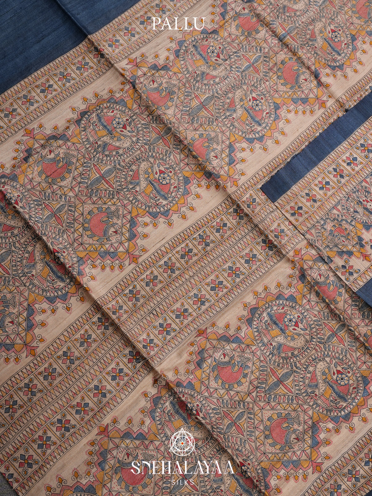 Ink Blue Madhubani Tussar Saree