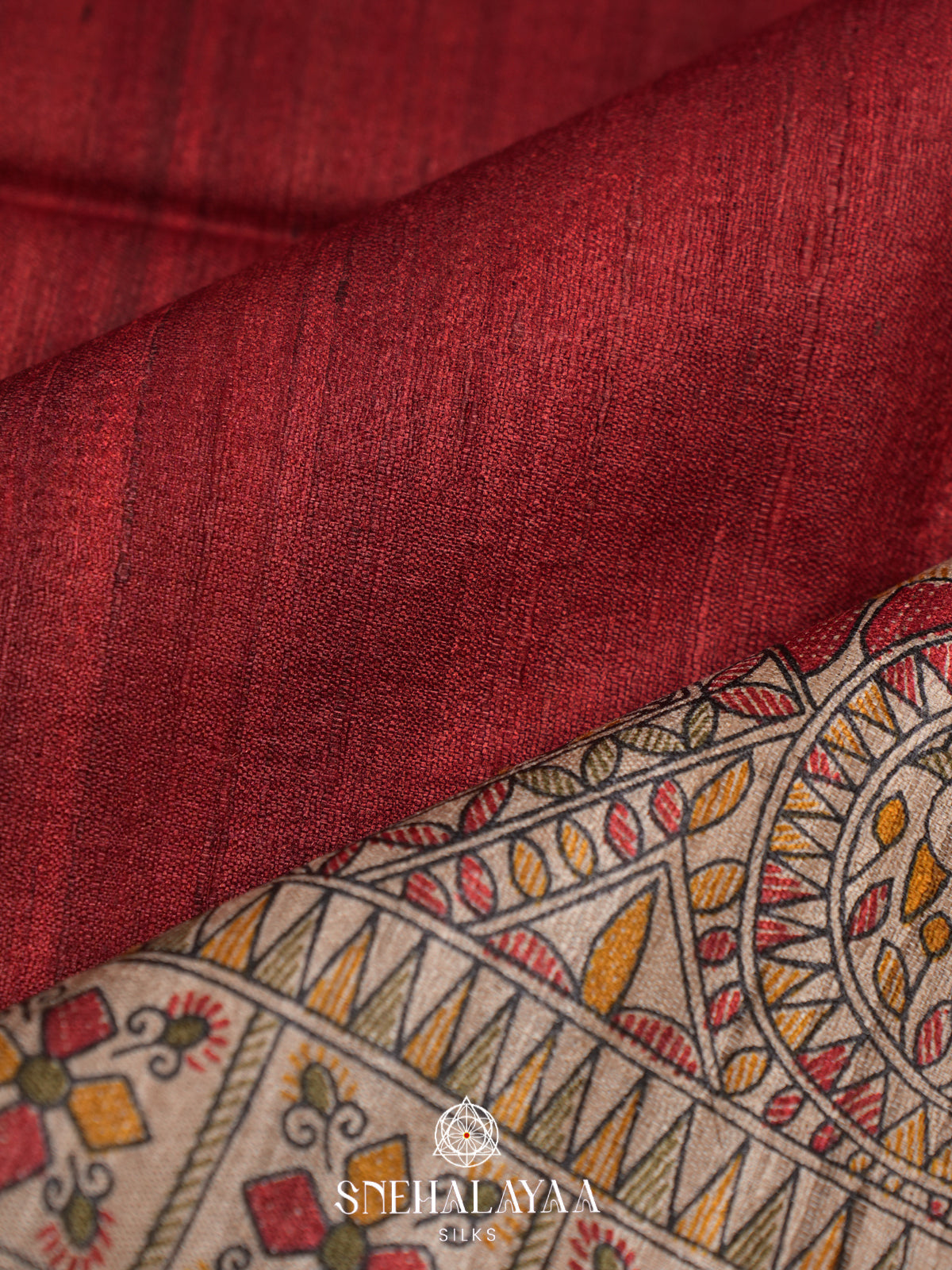 Maroon Madhubani Tussar Saree