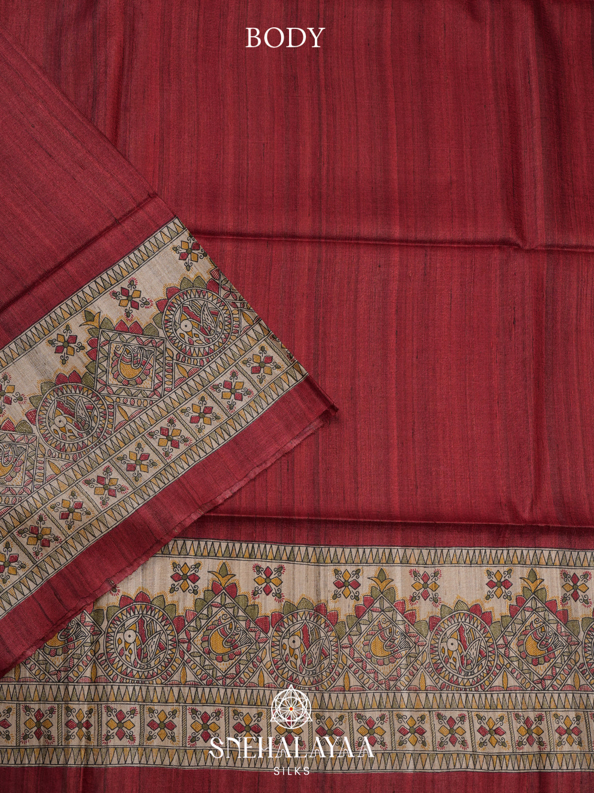 Maroon Madhubani Tussar Saree