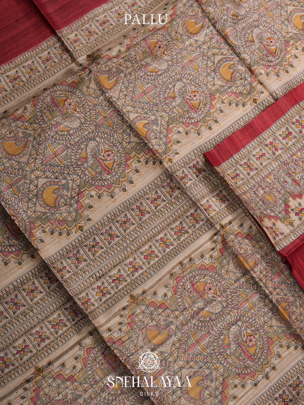 Maroon Madhubani Tussar Saree