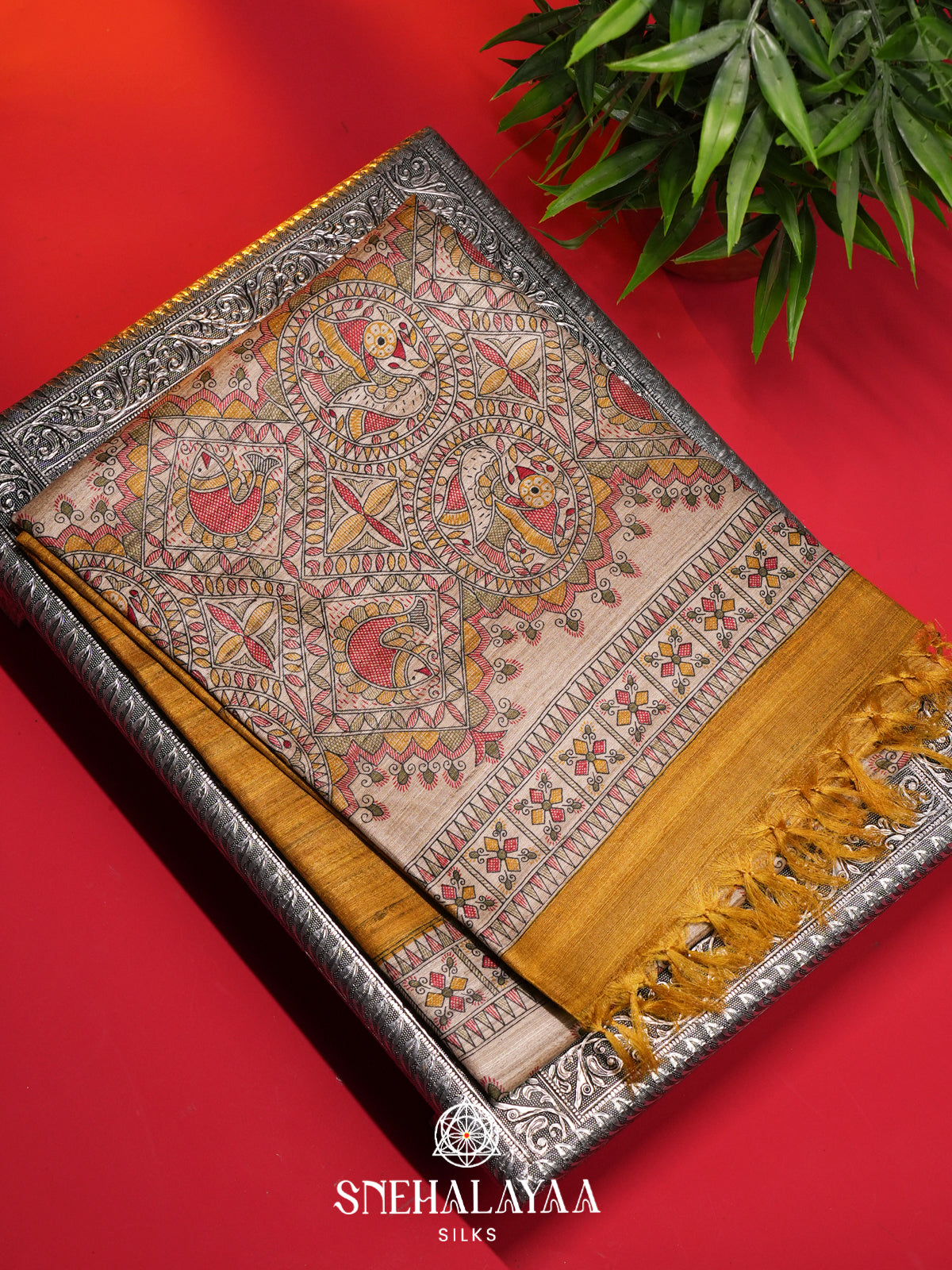 Mango Yellow Madhubani Tussar Saree